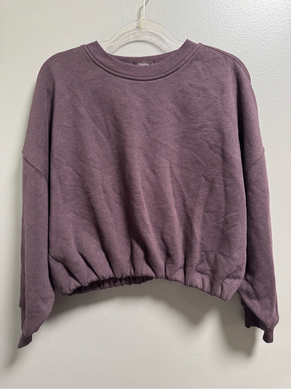 NUUDS Cinch Waist Cropped Pullover in Mauve Brown Rare find and color M